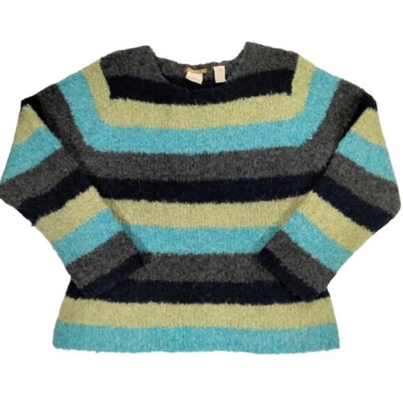 Vintage Y2K Striped Mohair Wool Sweater XL Mod Preppy Twee 60s 70s 90s Boho - Picture 1 of 6